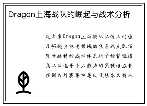 Dragon上海战队的崛起与战术分析