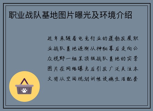 职业战队基地图片曝光及环境介绍